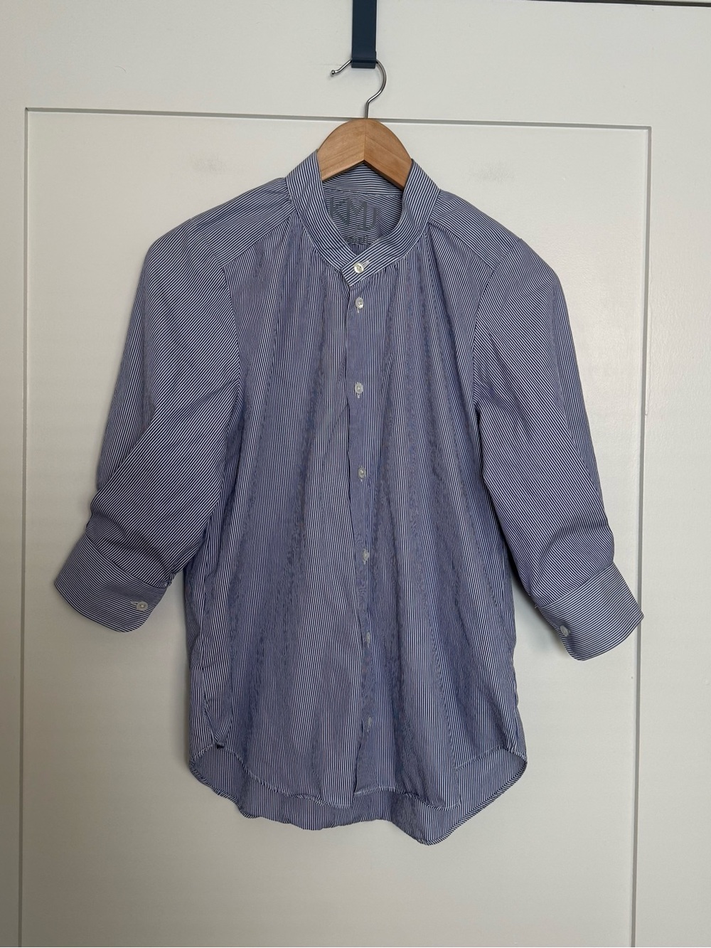KMJ Kate Mchale Jensen Shirt Womens Sz S Blue Striped 3/4 Sleeve Nautical